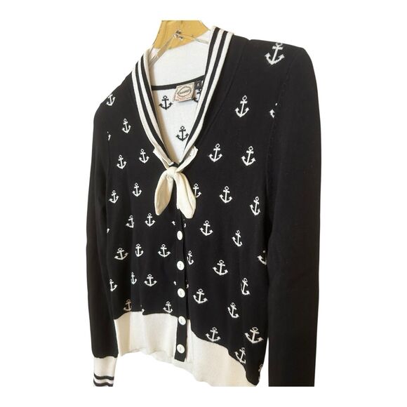 Banned Apparel Retro Pinup Style Anchors Away Sailor Sweater Blk/Wht Sz S - Picture 4 of 8